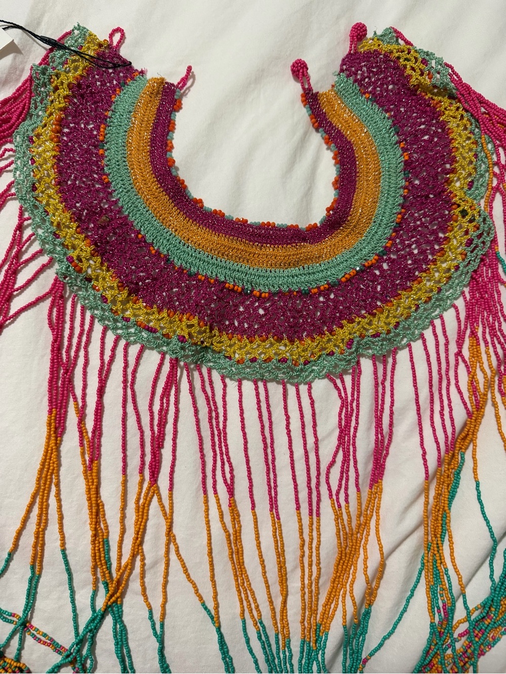 NWT Zara Multi-Colored Beaded Crochet Statement Collar Cape Halter Top